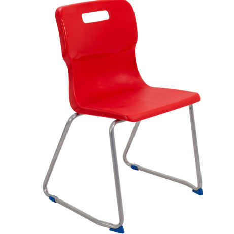 Titan Skid Base Chair, Size 6, red color with a durable plastic seat and chrome skid base.