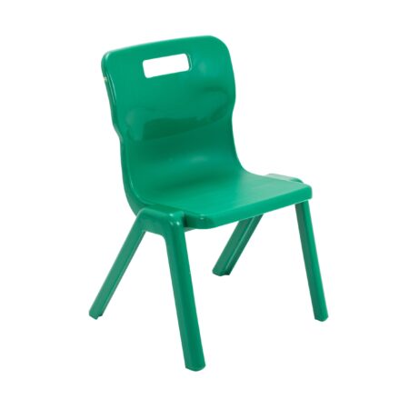 Titan One Piece Chair, Size 3, in green, featuring a solid plastic construction and ergonomic design.