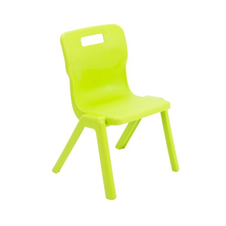 Titan One Piece Chair, Size 3, in vibrant lime green, featuring a curved design with a back handle.