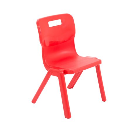 Titan One Piece Chair, Size 3, in vibrant red, featuring a supportive backrest and sturdy legs.