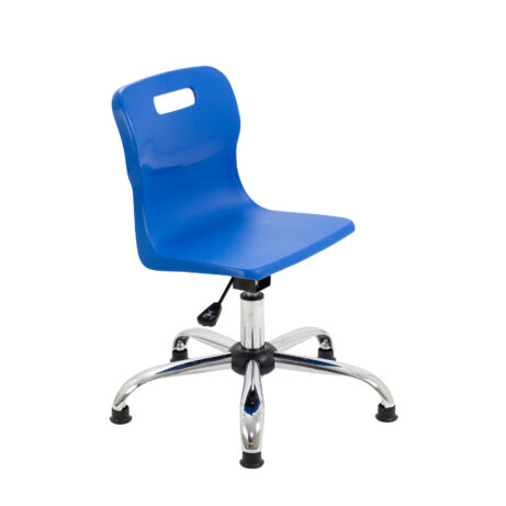 Titan Swivel Junior Chair, Size 3-4, blue seat with chrome base and glides.