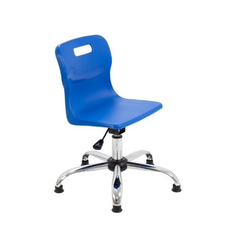 Titan Swivel Junior Chair, Size 3-4, blue seat with chrome base and glides.