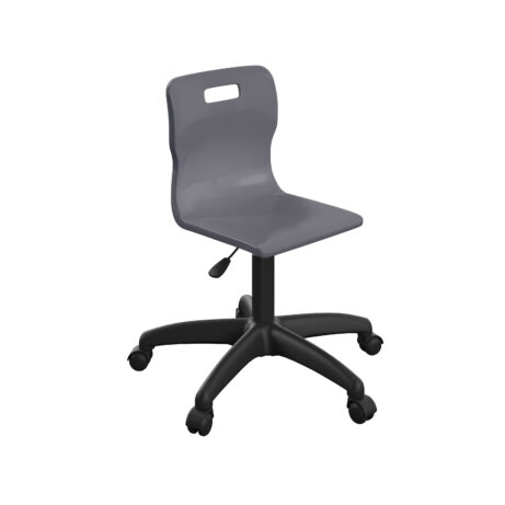 Titan Swivel Junior Chair, Size 3-4, Charcoal seat, Black plastic base with castors.