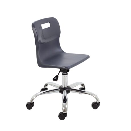 Titan Swivel Junior Chair, Size 3-4, Charcoal seat with Chrome base and castors. Suitable for young learners.