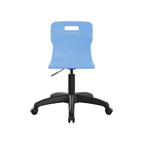 Titan Swivel Junior Chair in blue, height-adjustable with plastic base and castors, designed for educational settings.