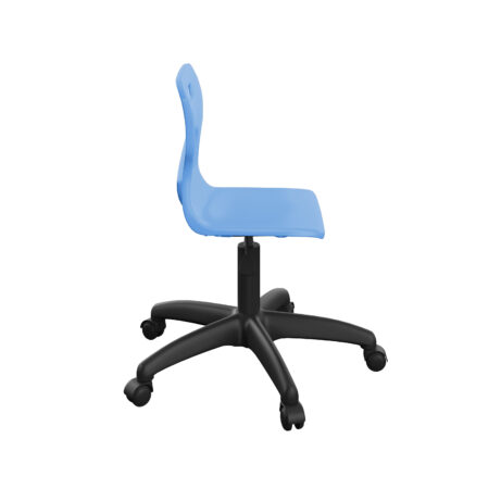 Titan Swivel Junior Chair, height-adjustable with blue plastic seat, black plastic base, and castors for mobility.