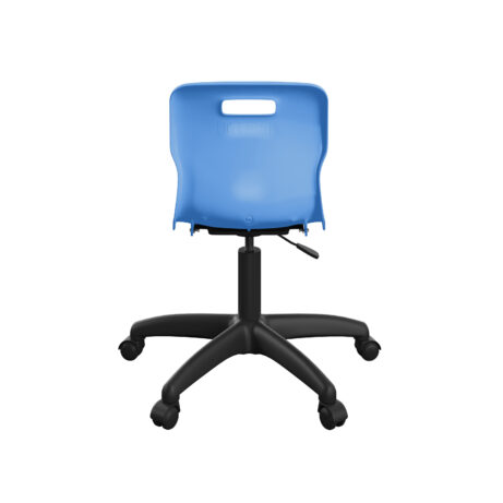 Titan Swivel Junior Chair with blue plastic seat, height-adjustable on a black plastic base with castors for easy mobility.