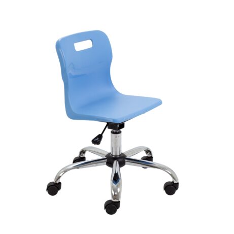 Titan Swivel Junior Chair, Size 3-4, Sky Blue seat with Chrome base and castors.