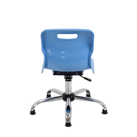 Titan Swivel Junior Chair in blue with plastic base and glides, features lumbar support and height adjustability.