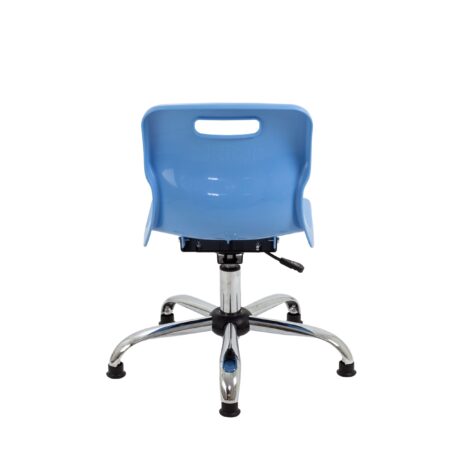 Titan Swivel Junior Chair in blue with plastic base and glides, features lumbar support and height adjustability.