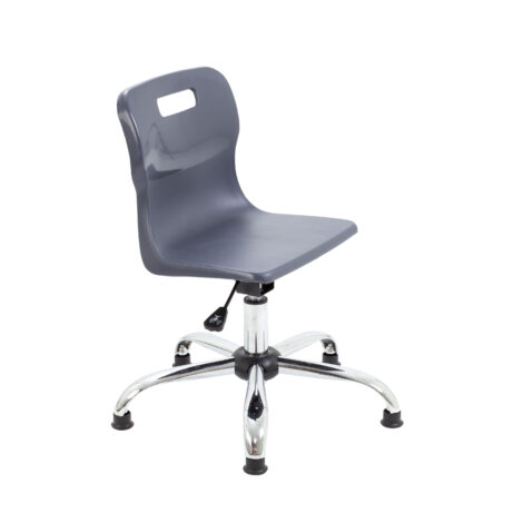 Titan Swivel Junior Chair, Size 3-4, charcoal seat with chrome base and glides. Suitable for kids.