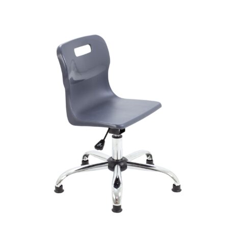 Titan Swivel Junior Chair, Size 3-4, charcoal seat with chrome base and glides. Suitable for kids.