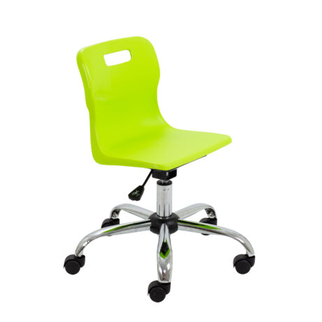Titan Swivel Junior Chair, Size 3-4, Lime seat, Chrome base, with castors for mobility.