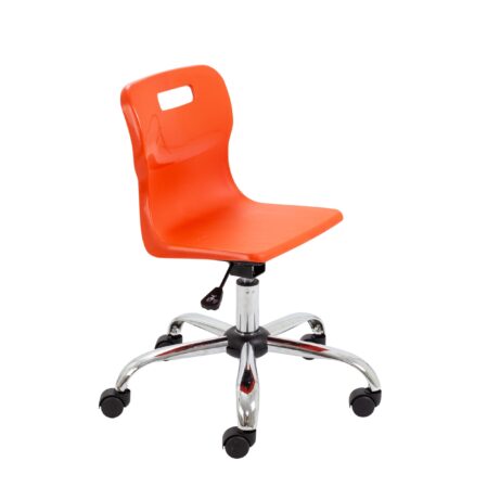 Titan Swivel Junior Chair, Size 3-4, Orange seat, Chrome base with castors.