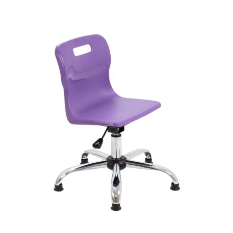 Titan Swivel Junior Chair, Size 3-4, purple seat, chrome base with glides. Ideal for kids' study areas.