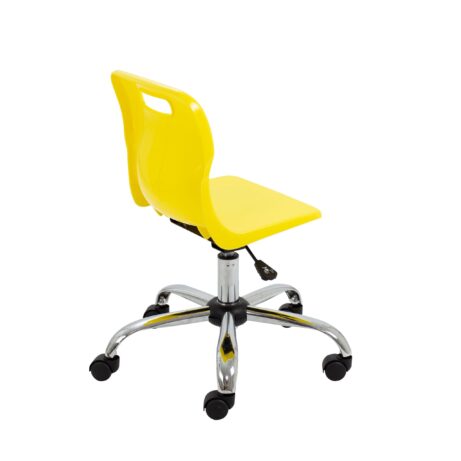 Titan Swivel Junior Chair in yellow with a chrome base and castors, height-adjustable and designed for educational settings.