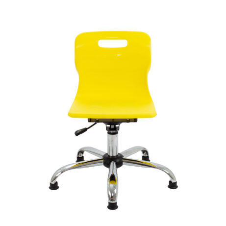 Titan Swivel Junior Chair in yellow with chrome 4-star base, height-adjustable seat, and lumbar support for educational environments.