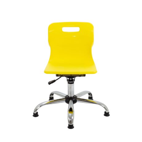 Titan Swivel Junior Chair in yellow with chrome 4-star base, height-adjustable seat, and lumbar support for educational environments.
