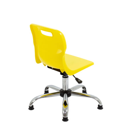 Titan Swivel Junior Chair in yellow with chrome 4-star base and glides, height-adjustable for educational seating.