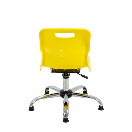 Titan Swivel Junior Chair in yellow with chrome base, height-adjustable, designed for educational seating.