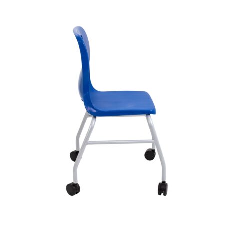 Titan Move 4 Leg Chair with Castors in blue, featuring ergonomic lumbar support and a sturdy steel frame.