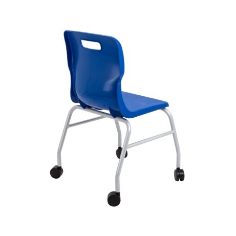 Titan Move 4 Leg Chair with Castors, blue polypropylene seat, sturdy steel frame, ergonomic design, ideal for educational spaces.