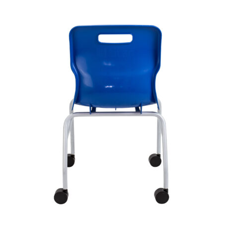 Titan Move 4 Leg Chair with Castors in blue, featuring a sturdy steel frame, ergonomic design, and easy mobility for educational spaces.