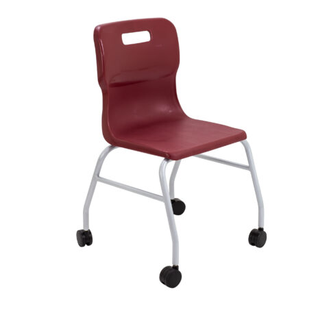 Titan Move 4 Leg Chair with castors in burgundy, featuring a sturdy frame and ergonomic seat design.