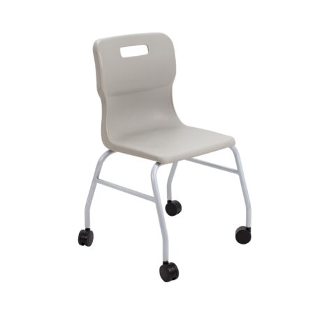 Titan Move 4 Leg Chair with Castors in grey, featuring a molded plastic seat and sturdy metal frame.