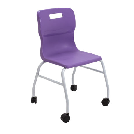 Titan Move 4 Leg Chair with Castors in purple, featuring a modern design and a sturdy metal frame.