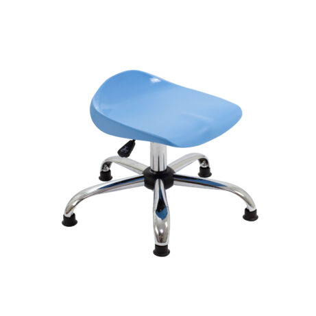 Titan Swivel Junior Stool in sky blue with a chrome base and glides, designed for size 5-6.