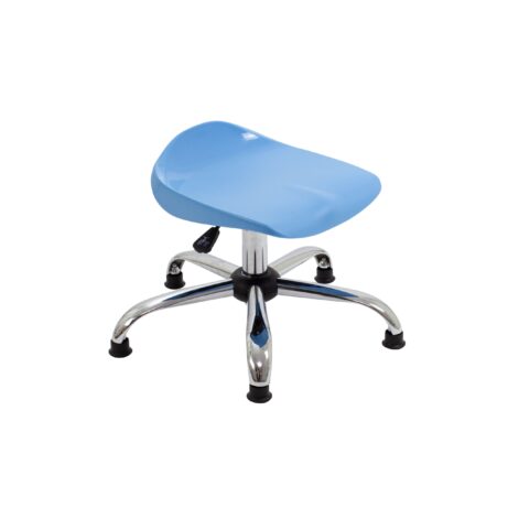 Titan Swivel Junior Stool in sky blue with a chrome base and glides, designed for size 5-6.