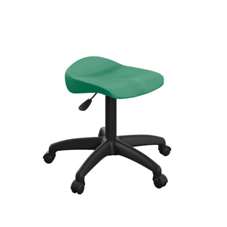 Titan Swivel Junior Stool, Size 5-6, green seat, black plastic base with castors. Ideal for children's use.