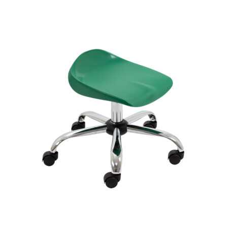 Titan Swivel Junior Stool in green with chrome base and castors, suitable for size 5-6.