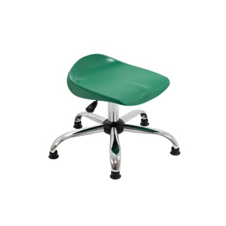 Titan Swivel Junior Stool, Size 5-6, green seat with chrome base and glides. Ideal for kids' seating.