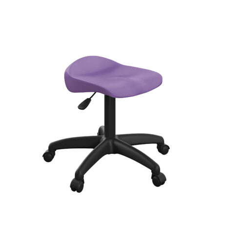 Titan Swivel Junior Stool, Size 5-6, purple plastic seat, black base with castors.