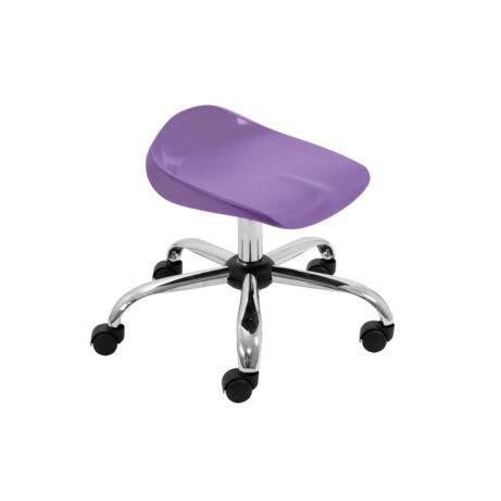 Titan Swivel Junior Stool, Size 5-6, with purple seat and chrome base on castors.