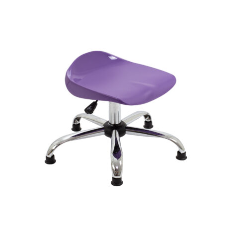 Titan Swivel Junior Stool in Size 5-6, with purple seat and chrome base, featuring glides for stability.