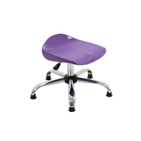 Titan Swivel Junior Stool in Size 5-6, with purple seat and chrome base, featuring glides for stability.