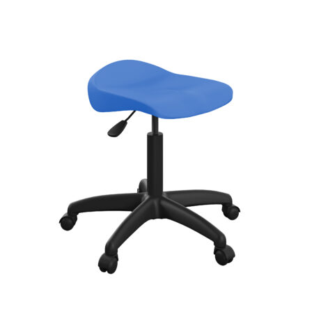 Titan Swivel Senior Stool, Size 5-6, blue plastic seat with black base and castors.