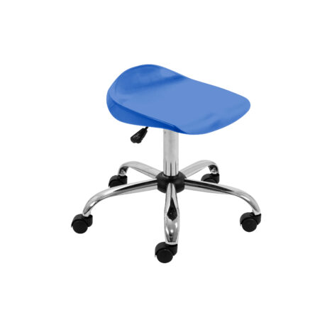 Titan Swivel Senior Stool, Size 5-6, blue seat, chrome base with castors. Ideal for versatile seating needs.
