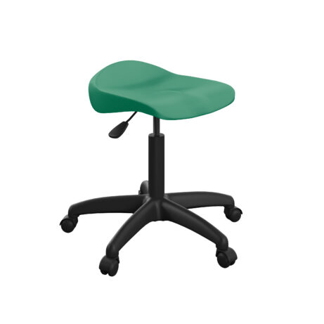 Titan Swivel Senior Stool, Size 5-6, green plastic seat, black plastic base with castors.