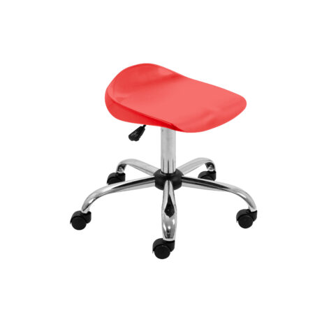Titan Swivel Senior Stool in red seat with chrome base and castors, size 5-6.