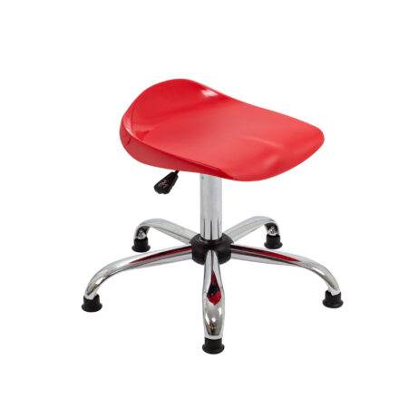 Titan Swivel Senior Stool, Size 5-6, red seat with chrome base and glides.