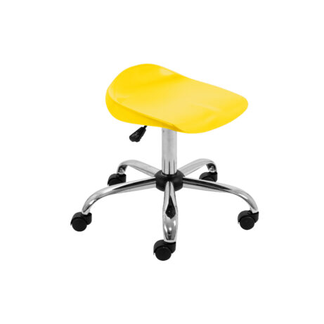 Titan Swivel Senior Stool, Size 5-6, yellow seat, chrome base with castors. Ideal for versatile seating.