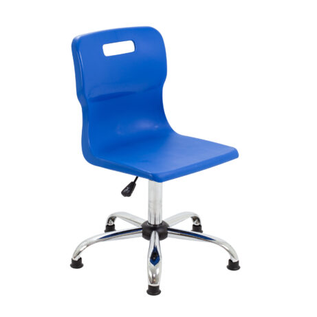 Titan Swivel Senior Chair, Size 5-6, blue seat with chrome base and glides.