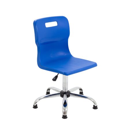 Titan Swivel Senior Chair, Size 5-6, blue seat with chrome base and glides.
