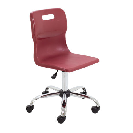 Titan Swivel Senior Chair, Size 5-6, burgundy seat, chrome base with castors.
