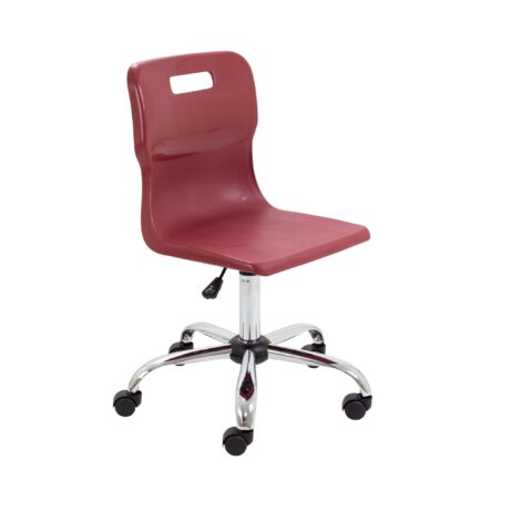 Titan Swivel Senior Chair, Size 5-6, burgundy seat, chrome base with castors.