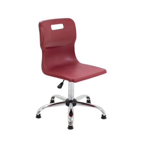 Titan Swivel Senior Chair, Size 5-6, Burgundy seat, Chrome base with glides. Ergonomic design for comfort.